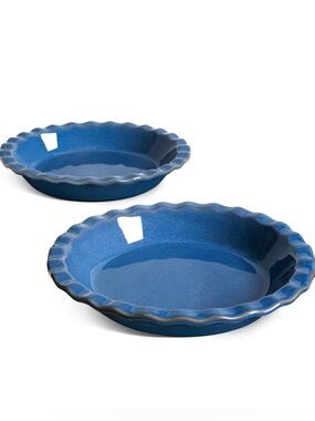 LE TAUCI Blue Ceramic Pie Dishes Set of 2 NWOT